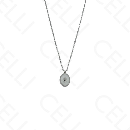 Steel Necklace/Earrings/Bracelet - Oval with mother-of-pearl