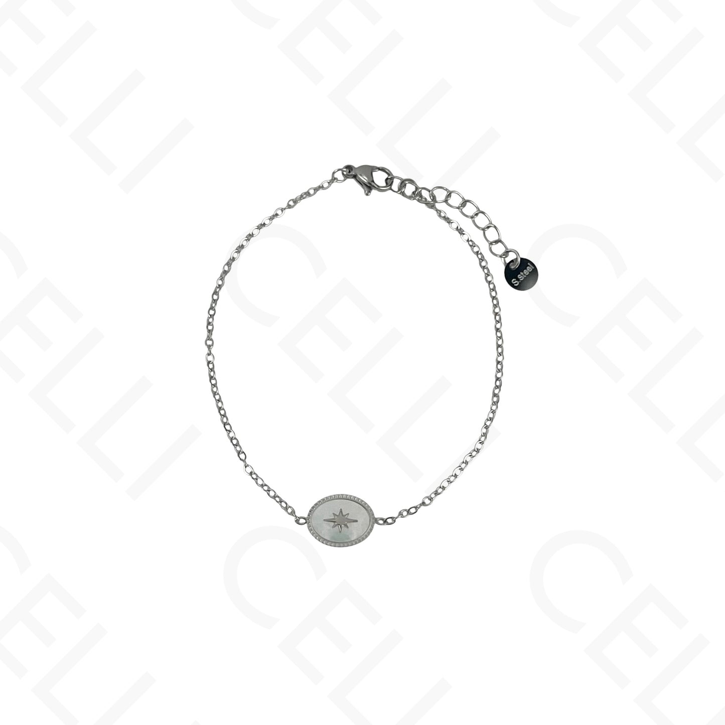 Steel Necklace/Earrings/Bracelet - Oval with mother-of-pearl