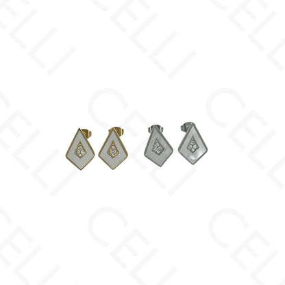 Collar/pendientes/pulsera de acero con forma de cometa y nácar.