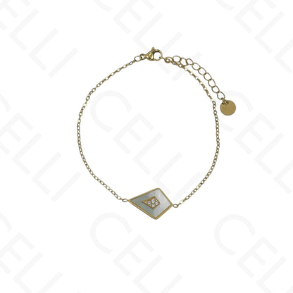 Collar/pendientes/pulsera de acero con forma de cometa y nácar.