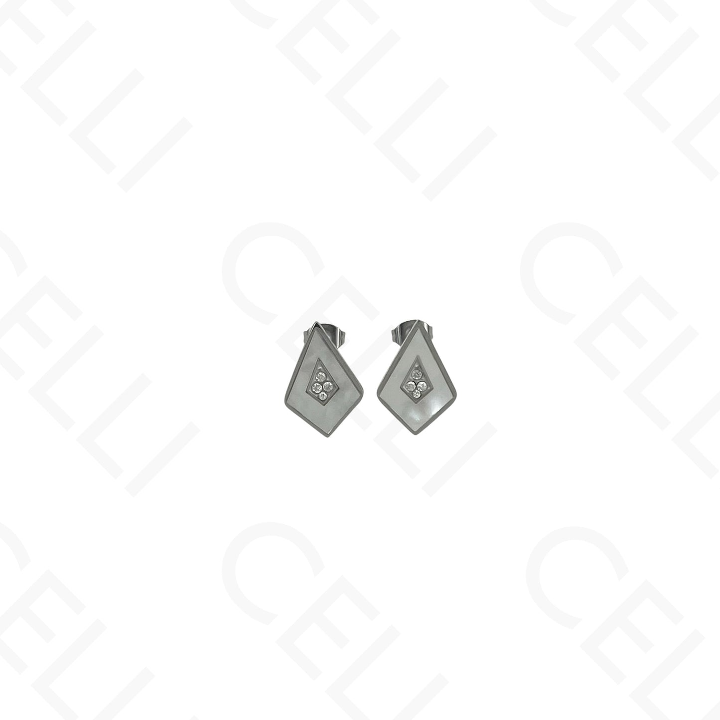 Collar/pendientes/pulsera de acero con forma de cometa y nácar.