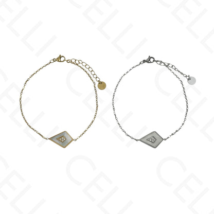 Collar/pendientes/pulsera de acero con forma de cometa y nácar.