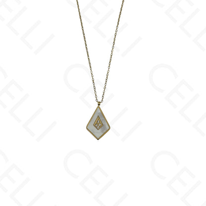 Collar/pendientes/pulsera de acero con forma de cometa y nácar.