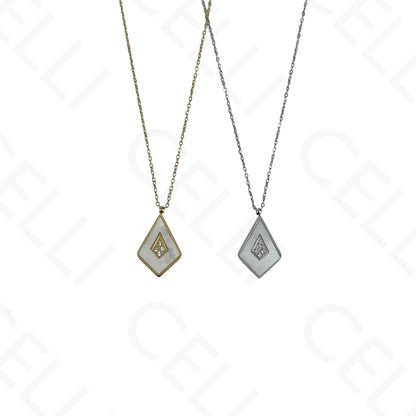 Collar/pendientes/pulsera de acero con forma de cometa y nácar.