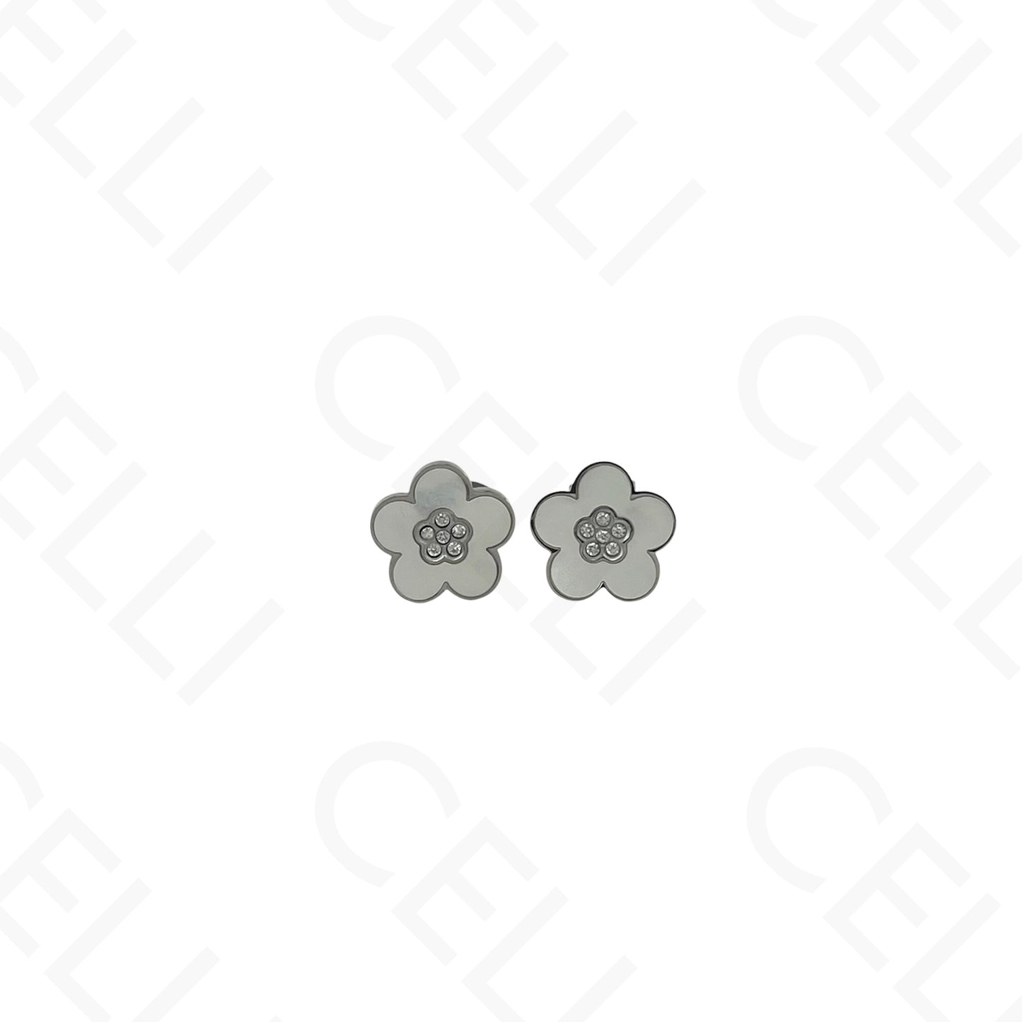 Colar/Brinco/Pulseira de Aço - Flor com madrepérola