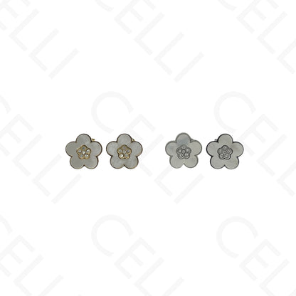 Colar/Brinco/Pulseira de Aço - Flor com madrepérola