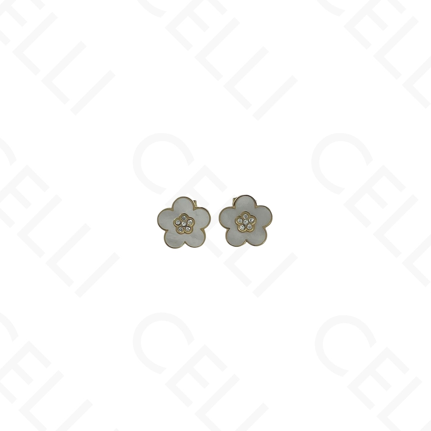 Colar/Brinco/Pulseira de Aço - Flor com madrepérola