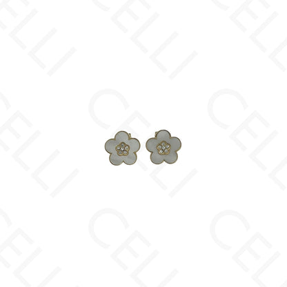 Colar/Brinco/Pulseira de Aço - Flor com madrepérola