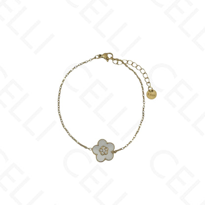 Colar/Brinco/Pulseira de Aço - Flor com madrepérola