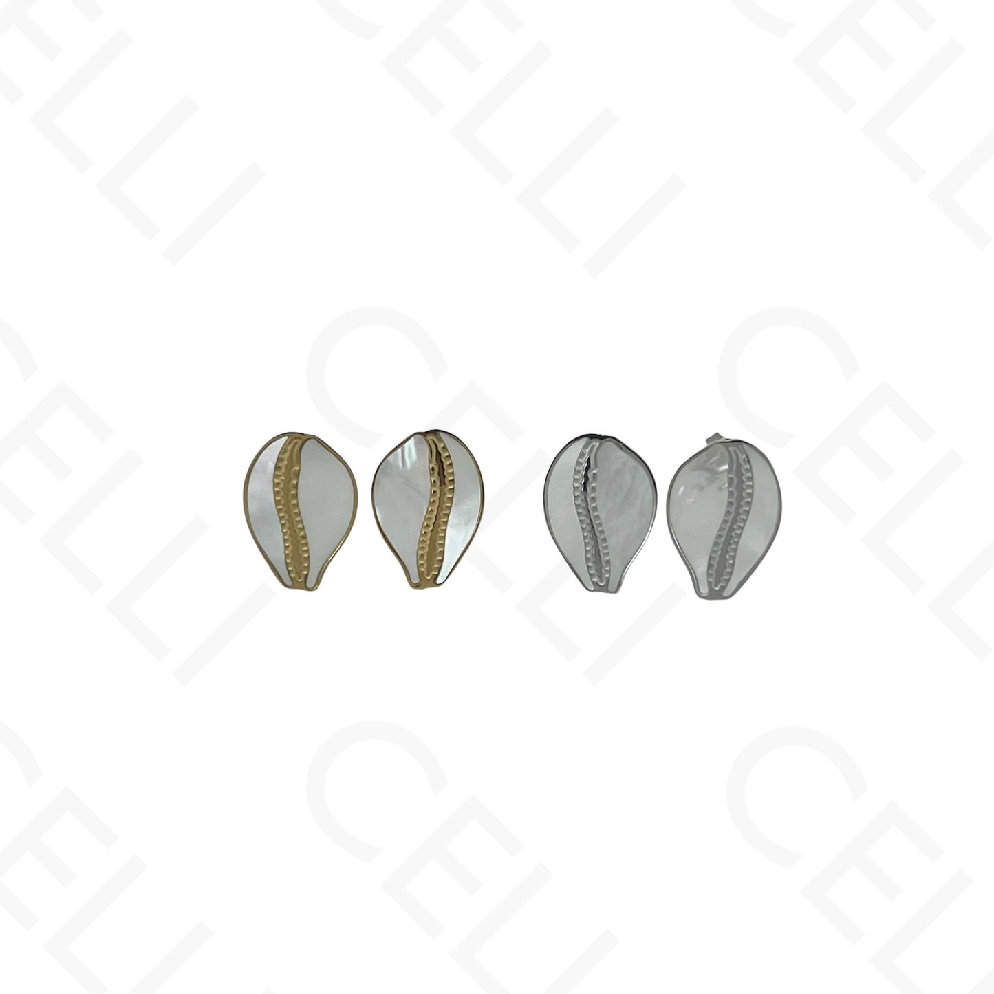 Collar/Pendientes/Pulsera de acero - Concha de cauri con nácar