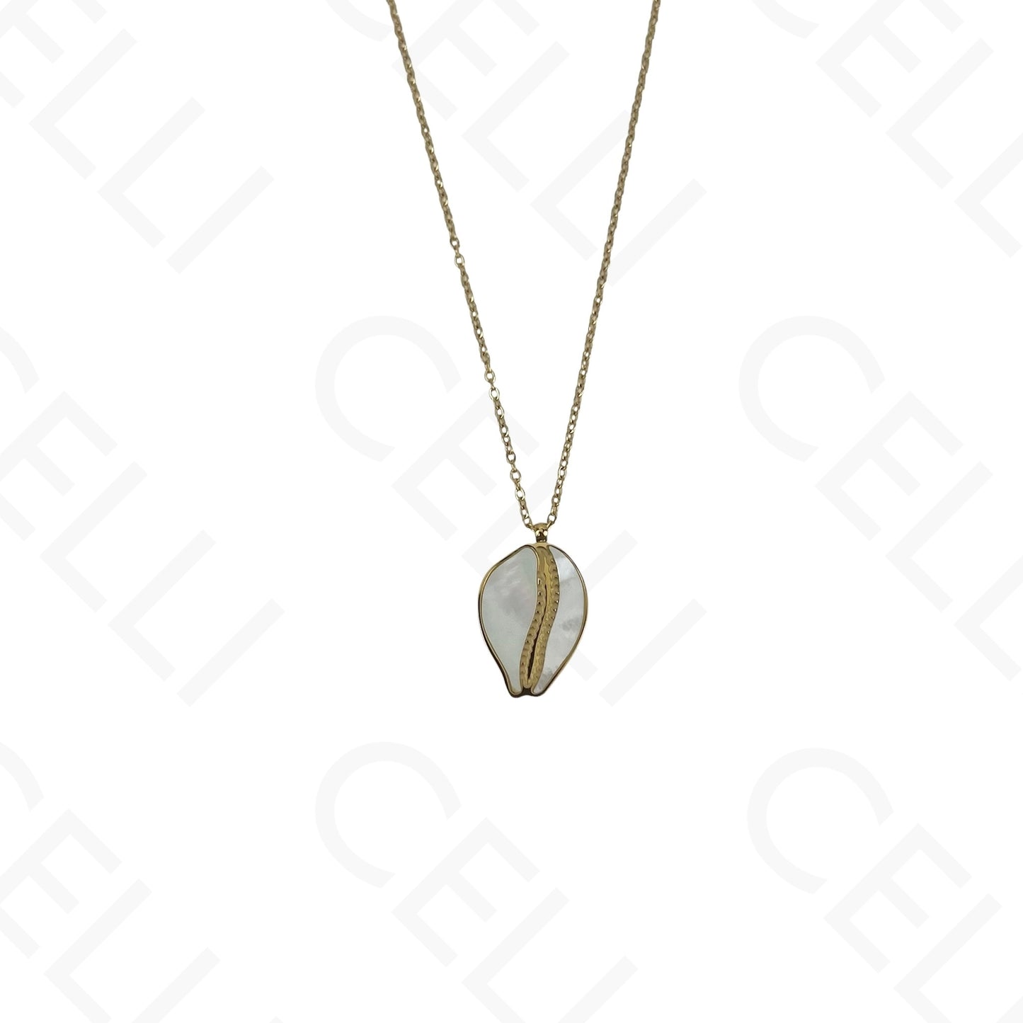 Collar/Pendientes/Pulsera de acero - Concha de cauri con nácar