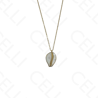 Collar/Pendientes/Pulsera de acero - Concha de cauri con nácar