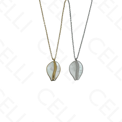 Collar/Pendientes/Pulsera de acero - Concha de cauri con nácar