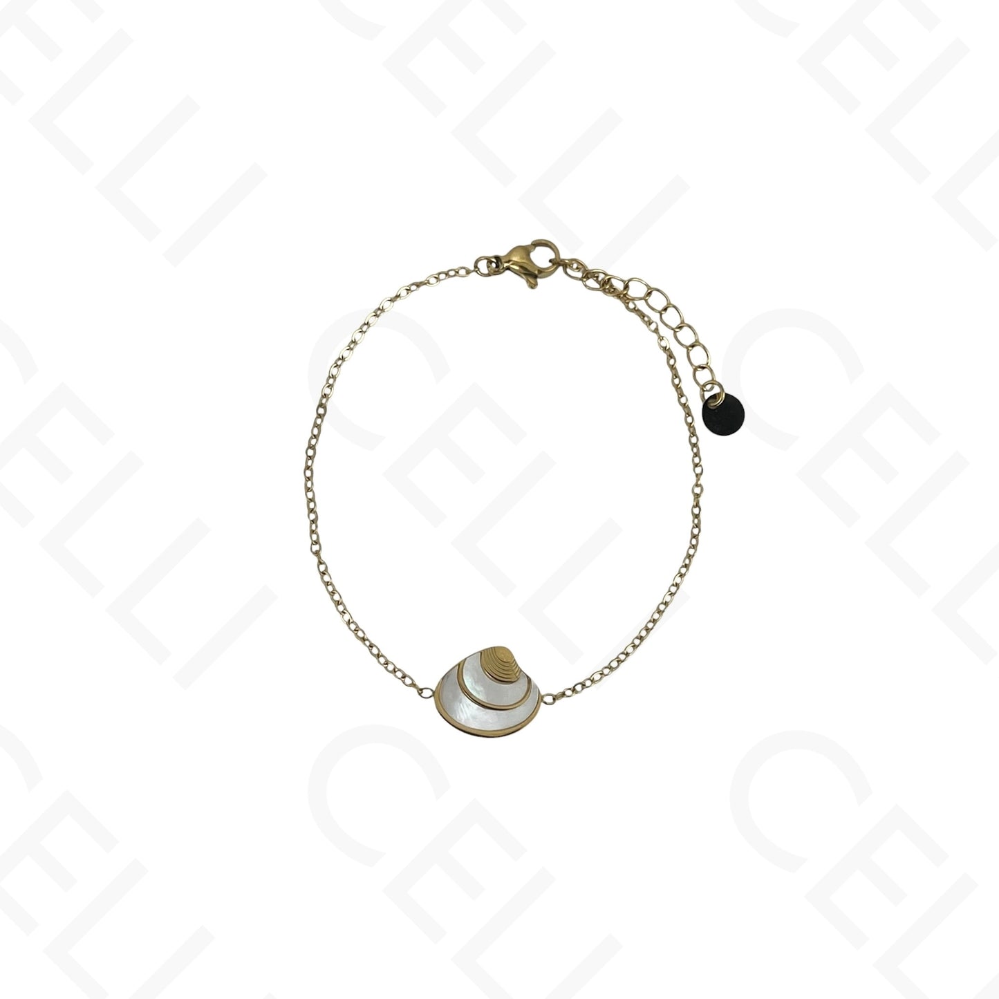 Colar/Brinco/Pulseira de Aço - Concha com madrepérola