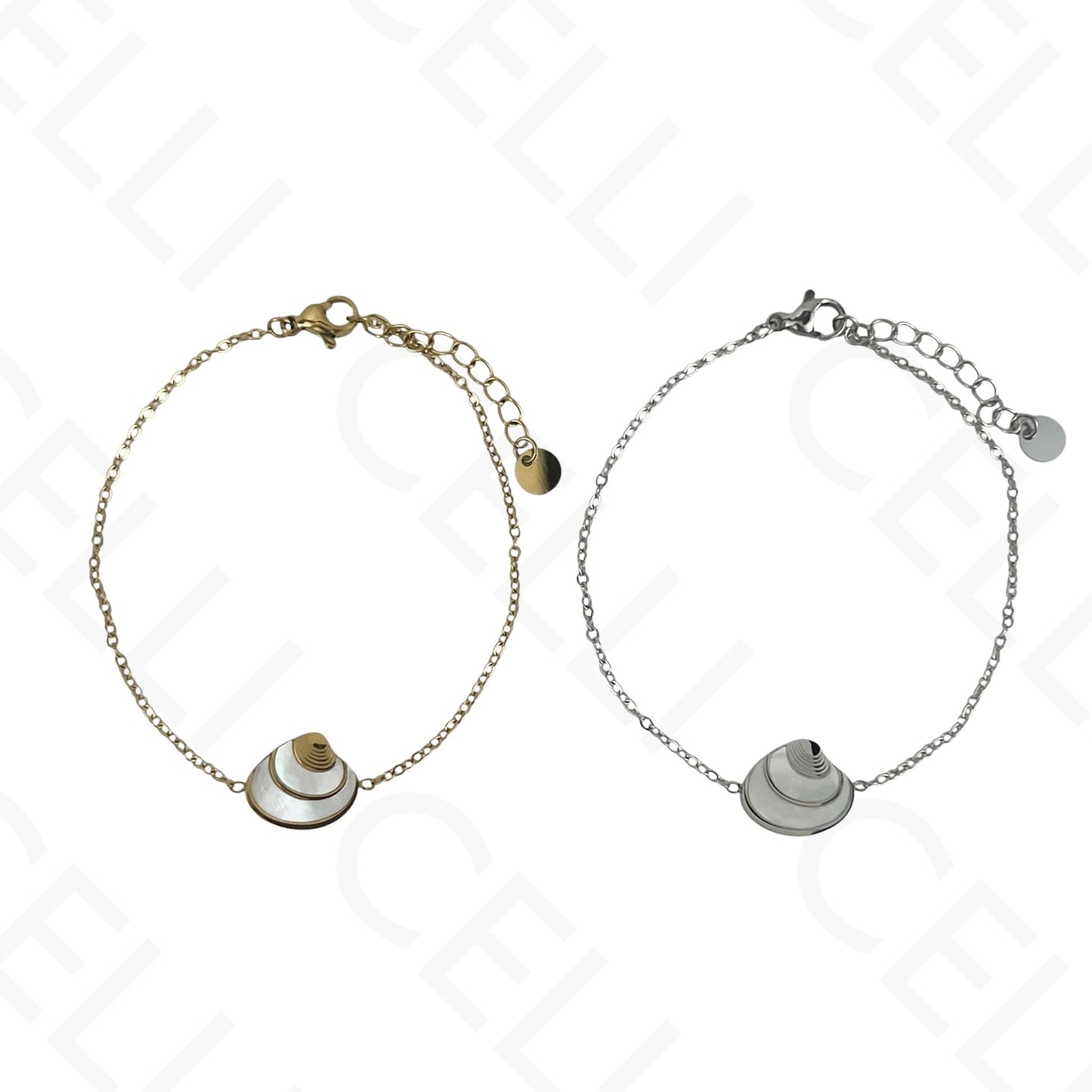 Colar/Brinco/Pulseira de Aço - Concha com madrepérola