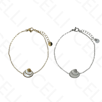 Colar/Brinco/Pulseira de Aço - Concha com madrepérola