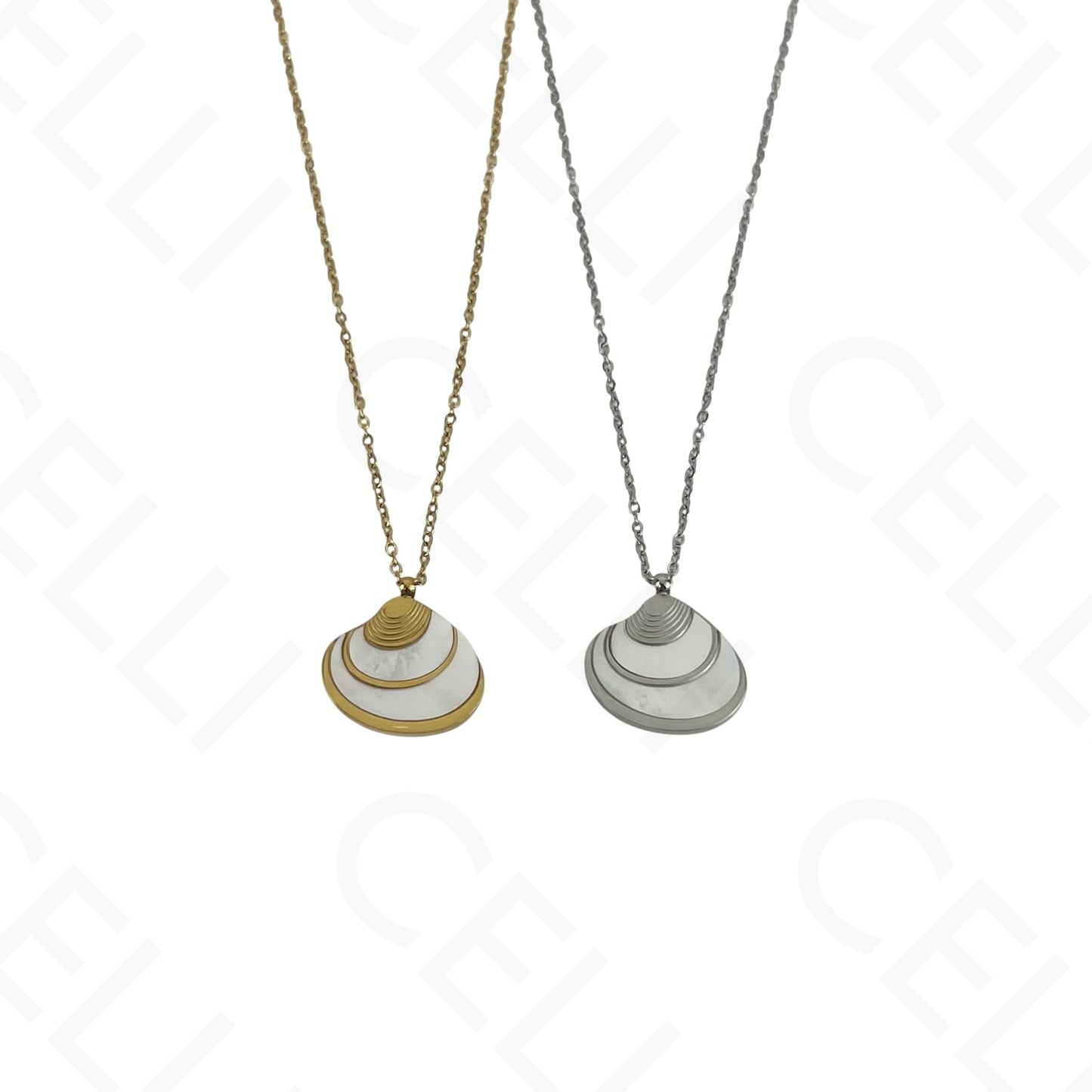 Colar/Brinco/Pulseira de Aço - Concha com madrepérola