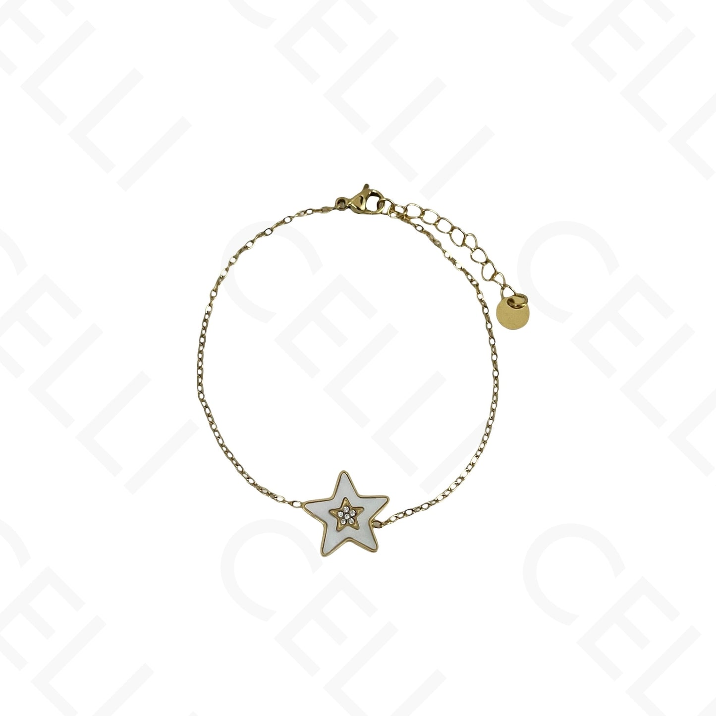 Colar/Brinco/Pulseira de Aço - Estrela com madrepérola