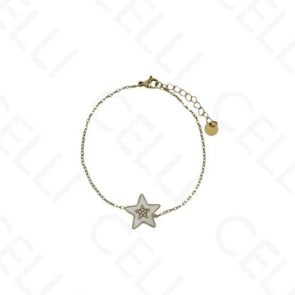 Colar/Brinco/Pulseira de Aço - Estrela com madrepérola