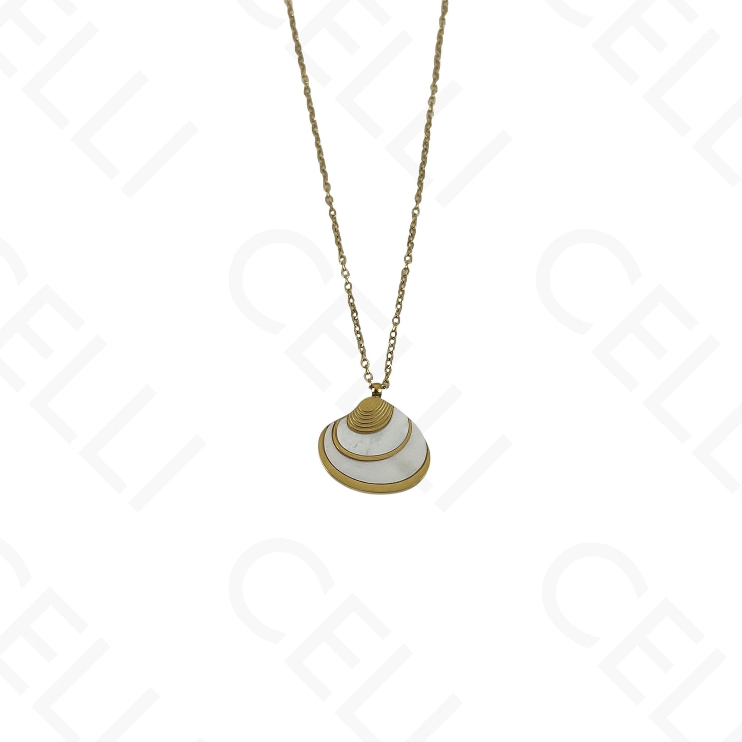 Colar/Brinco/Pulseira de Aço - Concha com madrepérola