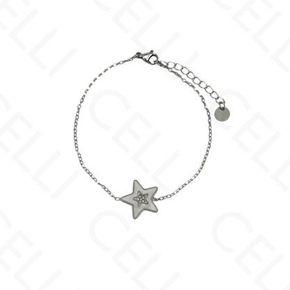 Colar/Brinco/Pulseira de Aço - Estrela com madrepérola