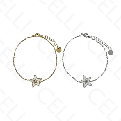 Colar/Brinco/Pulseira de Aço - Estrela com madrepérola