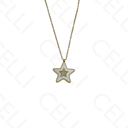 Colar/Brinco/Pulseira de Aço - Estrela com madrepérola
