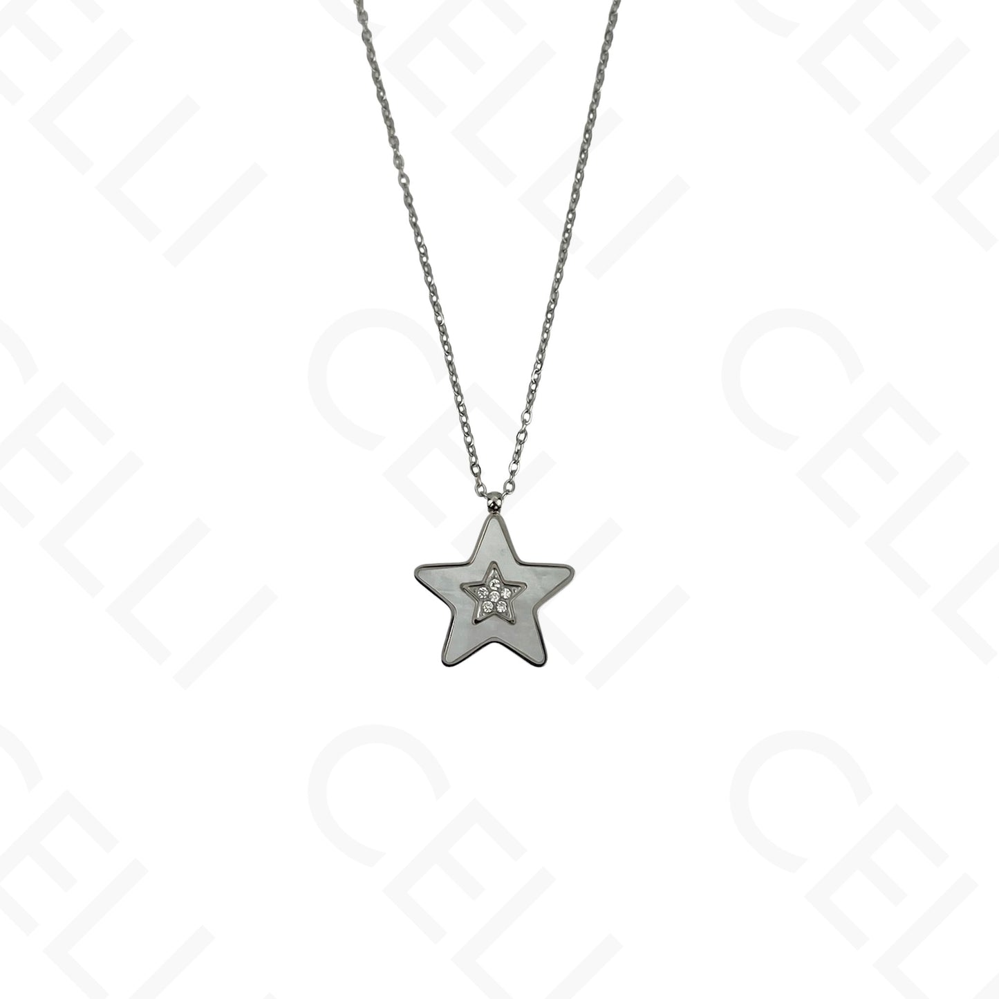 Colar/Brinco/Pulseira de Aço - Estrela com madrepérola