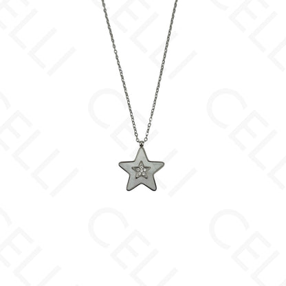 Colar/Brinco/Pulseira de Aço - Estrela com madrepérola
