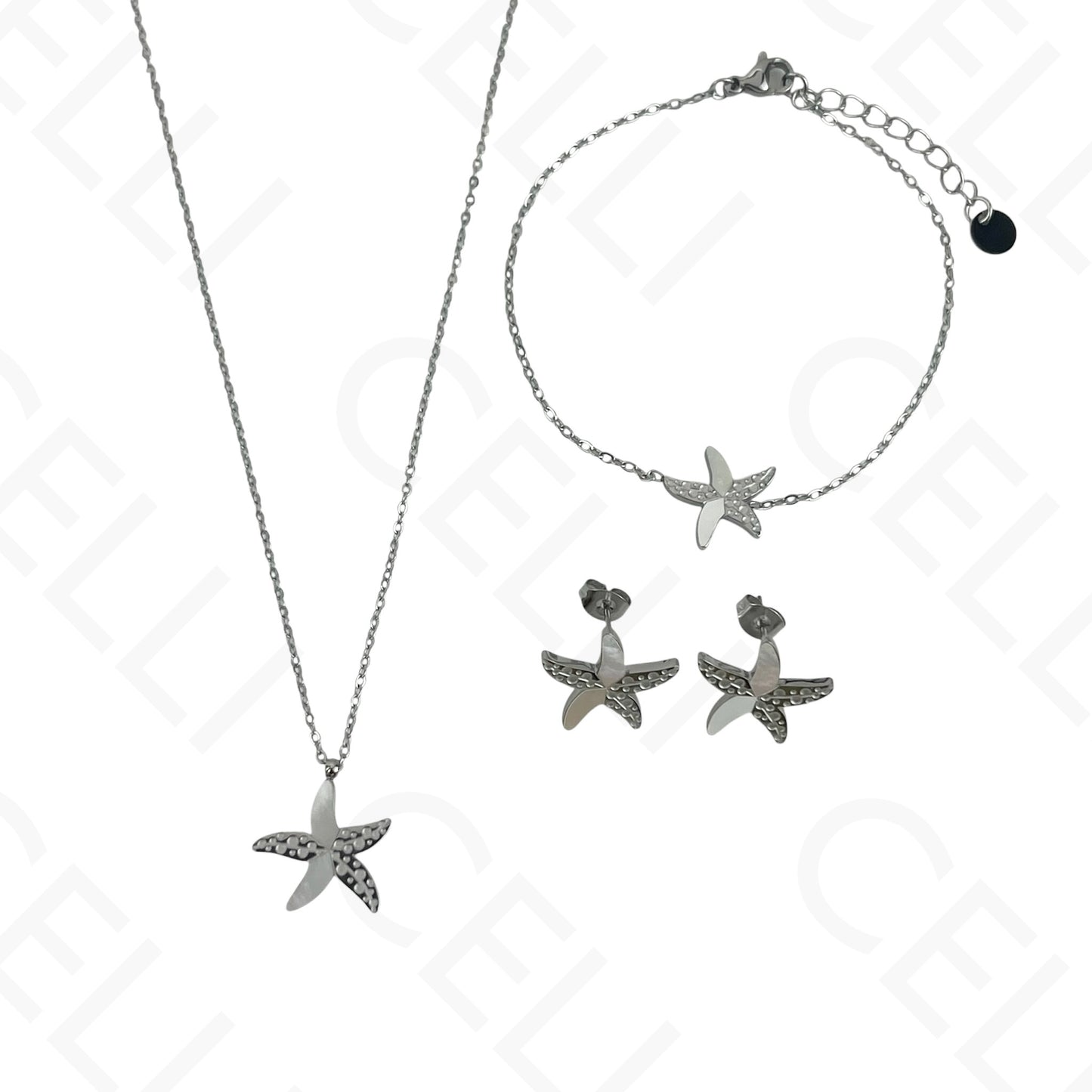 Steel Necklace/Earrings/Bracelet - Starfish with Mother-of-Pearl