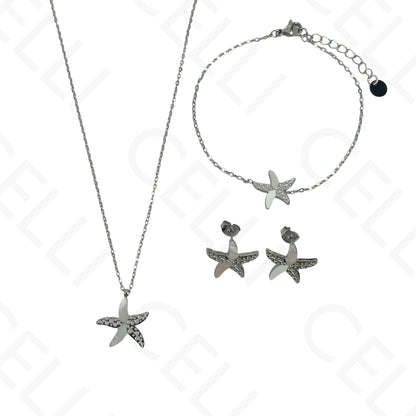 Steel Necklace/Earrings/Bracelet - Starfish with Mother-of-Pearl
