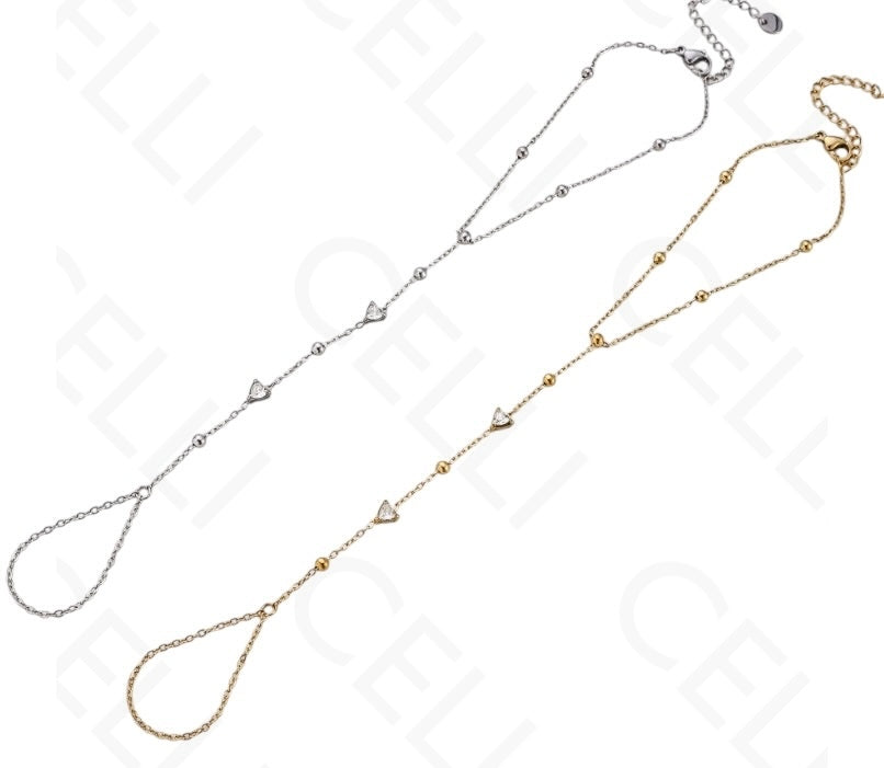 Pulseira de Aço - corrente para pulso e dedo- coração brilhante