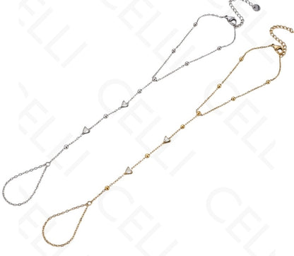 Pulseira de Aço - corrente para pulso e dedo- coração brilhante