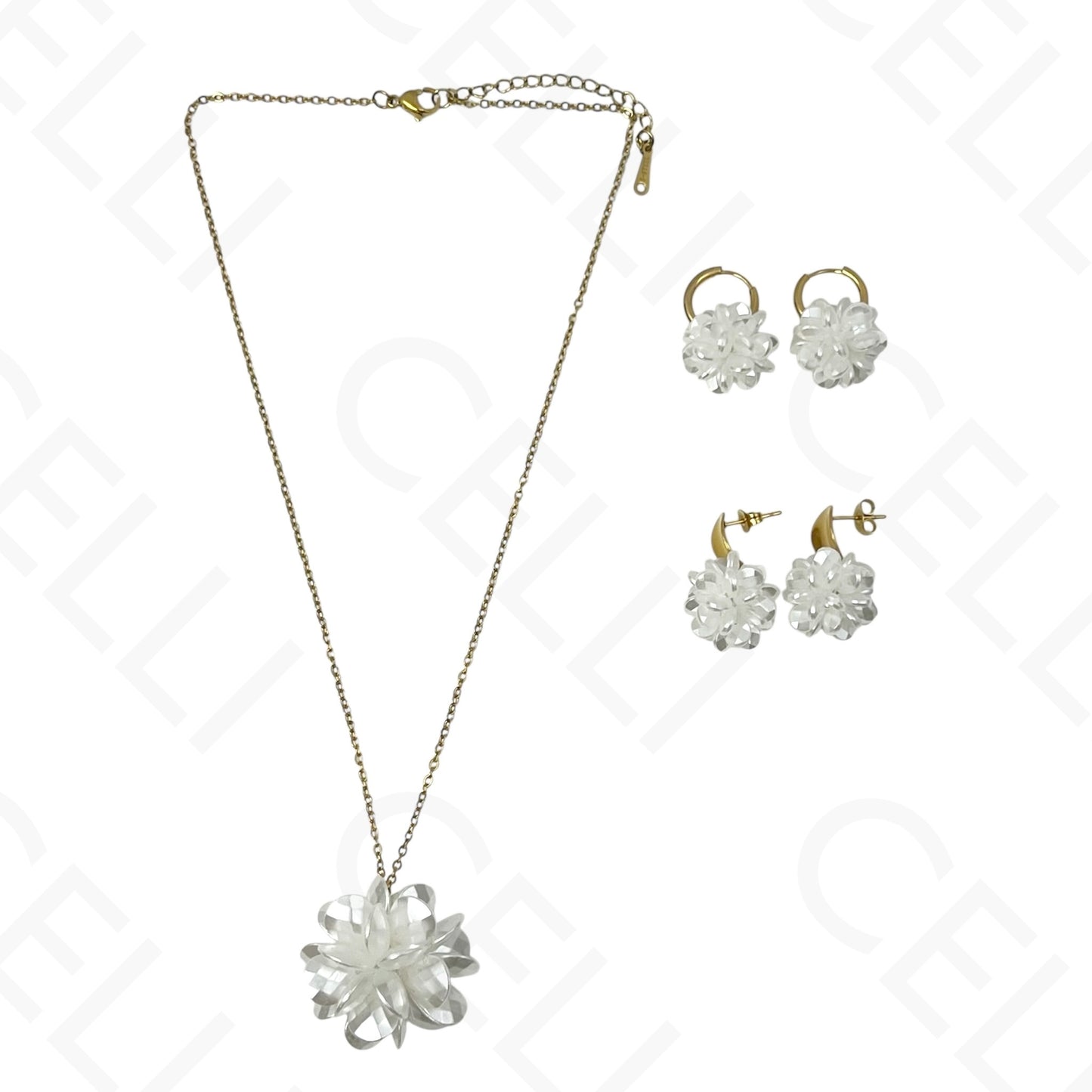 钢制项链/耳环 - 珍珠球