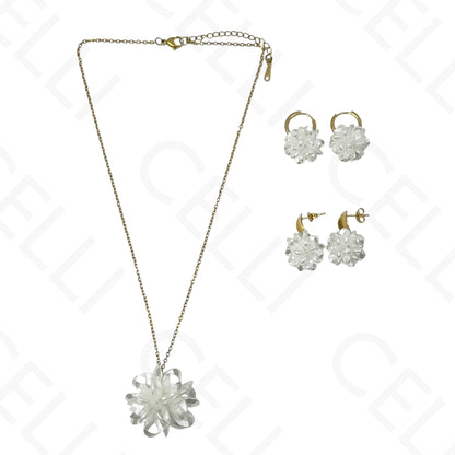 钢制项链/耳环 - 珍珠球