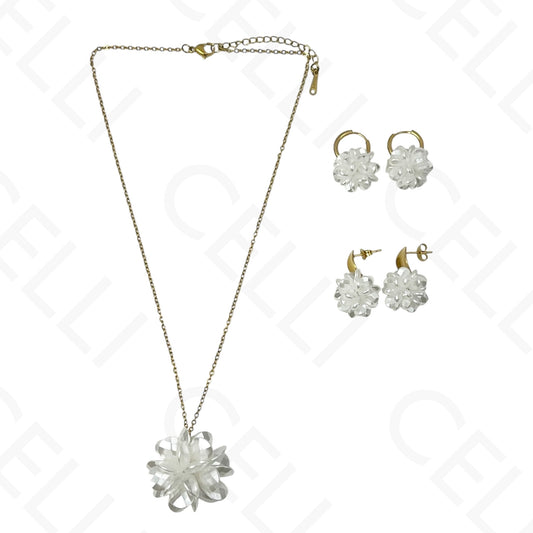 钢制项链/耳环 - 珍珠球