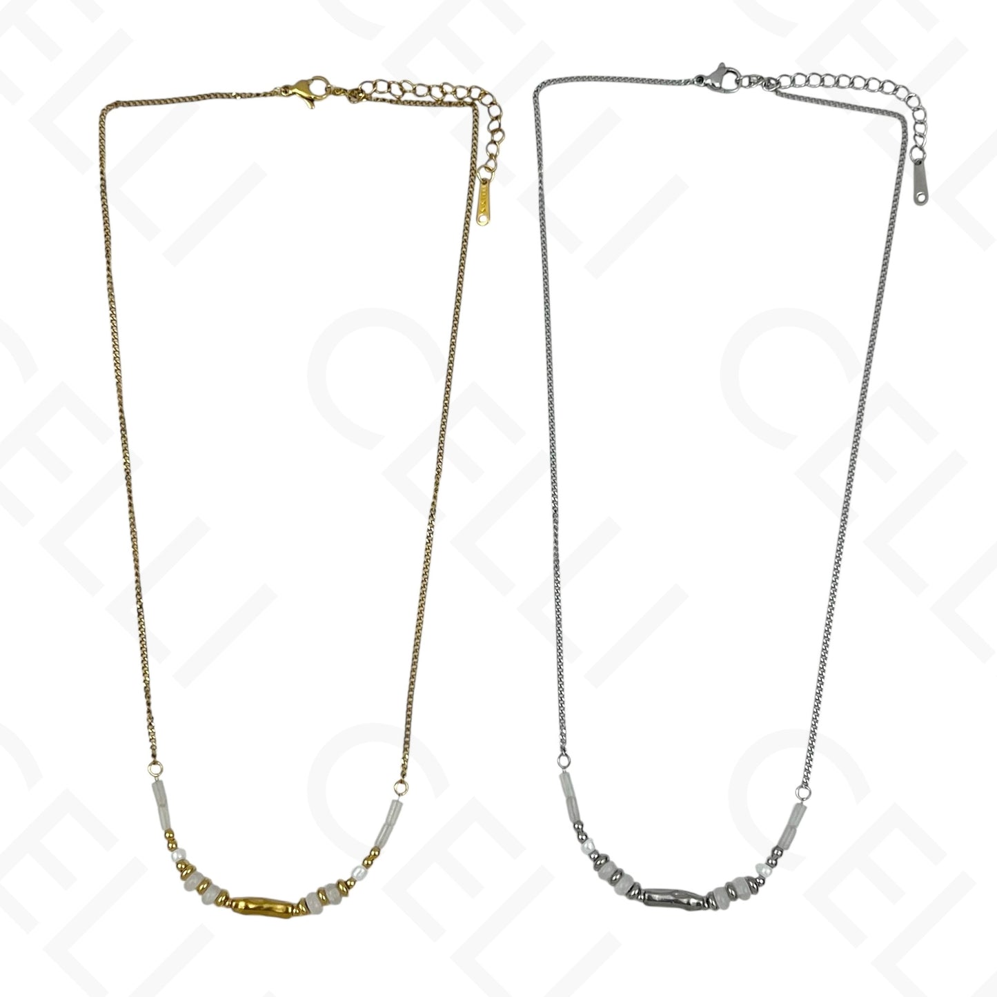 Steel Necklace - Y-shaped Hammered Discs