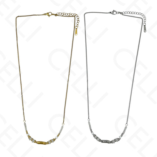 钢制项链 - 天然石碟