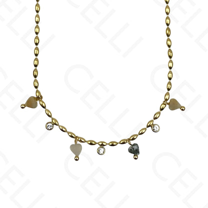 Colar/Pulseira de aço - pedas naturais formato coração