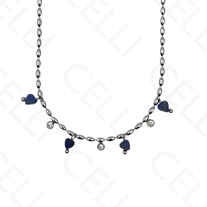 Colar/Pulseira de aço - pedas naturais formato coração