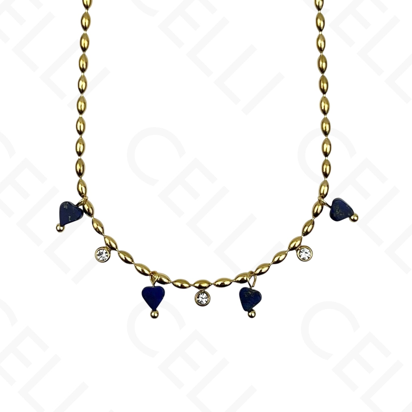 Colar/Pulseira de aço - pedas naturais formato coração