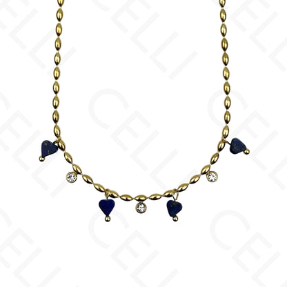 Colar/Pulseira de aço - pedas naturais formato coração