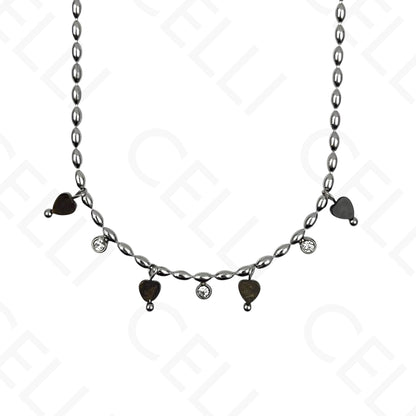 Colar/Pulseira de aço - pedas naturais formato coração