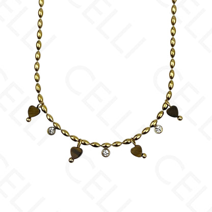 Colar/Pulseira de aço - pedas naturais formato coração