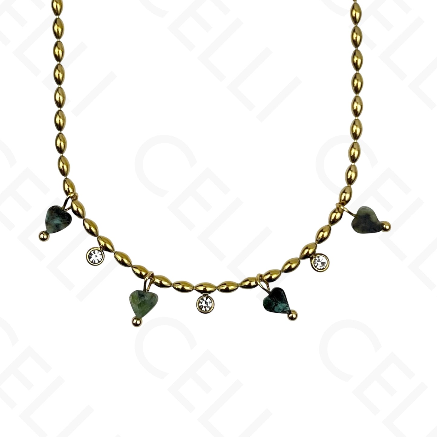 Colar/Pulseira de aço - pedas naturais formato coração