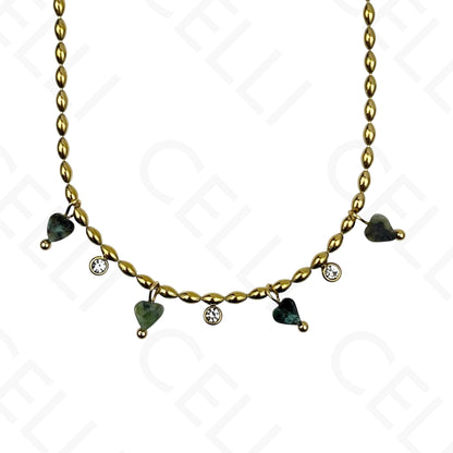 Colar/Pulseira de aço - pedas naturais formato coração