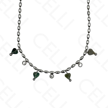 Colar/Pulseira de aço - pedas naturais formato coração