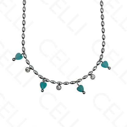 Colar/Pulseira de aço - pedas naturais formato coração