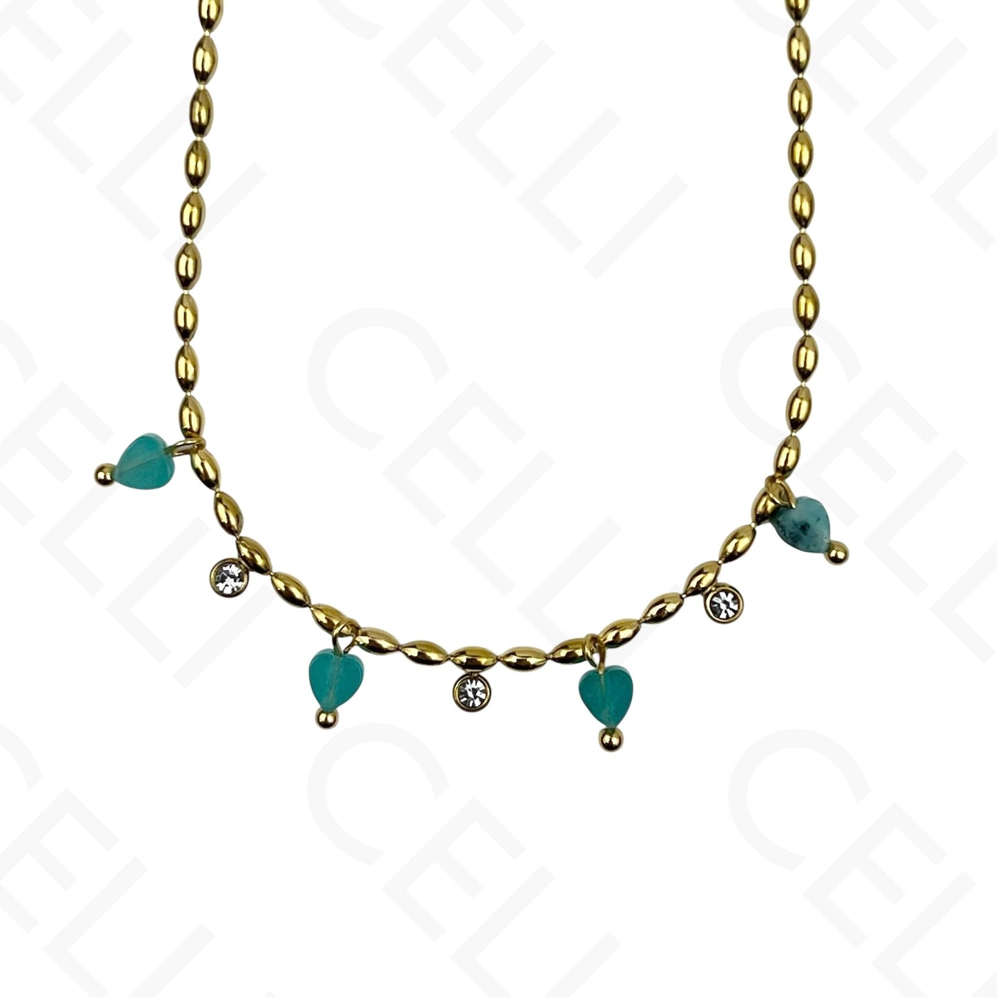 Colar/Pulseira de aço - pedas naturais formato coração