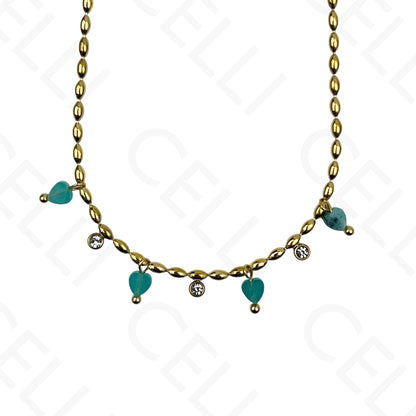 Colar/Pulseira de aço - pedas naturais formato coração